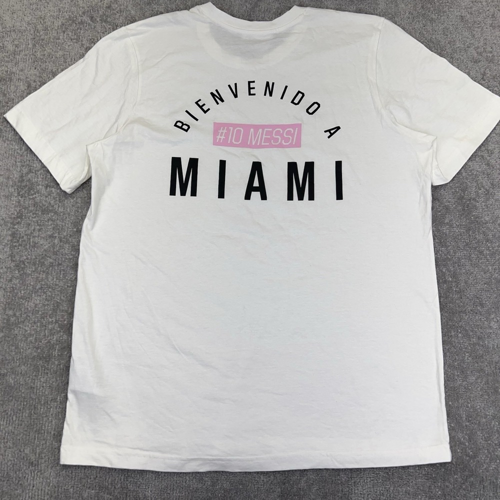 ADIDAS Men's Messi Soccer T-Shirt Bienvenido A Miami White Tee Graphic Large NWT